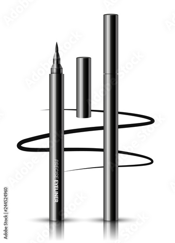 Vector realistic black eyeliner open and closed isolated on white background