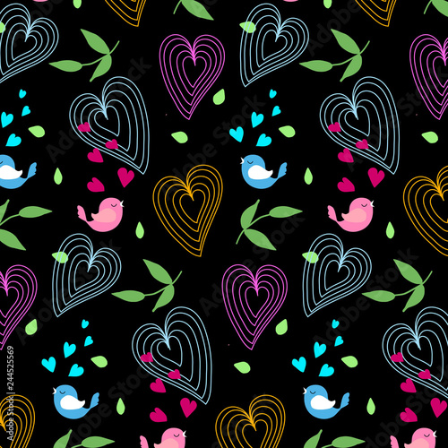 pattern hearts and birds