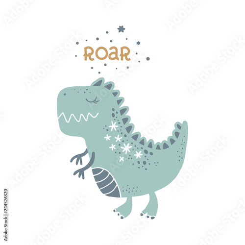 Fototapeta Naklejka Na Ścianę i Meble -  Vector cute baby dinosaur art. Nursery illustration