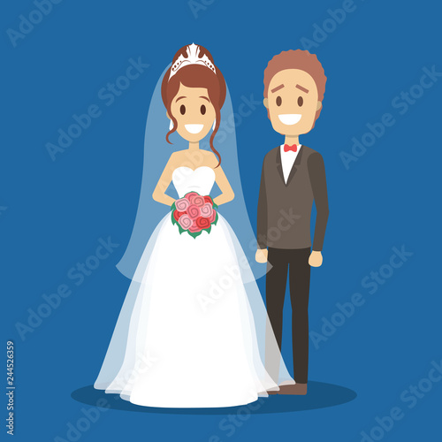 Couple wedding. Bride with bouquet and groom