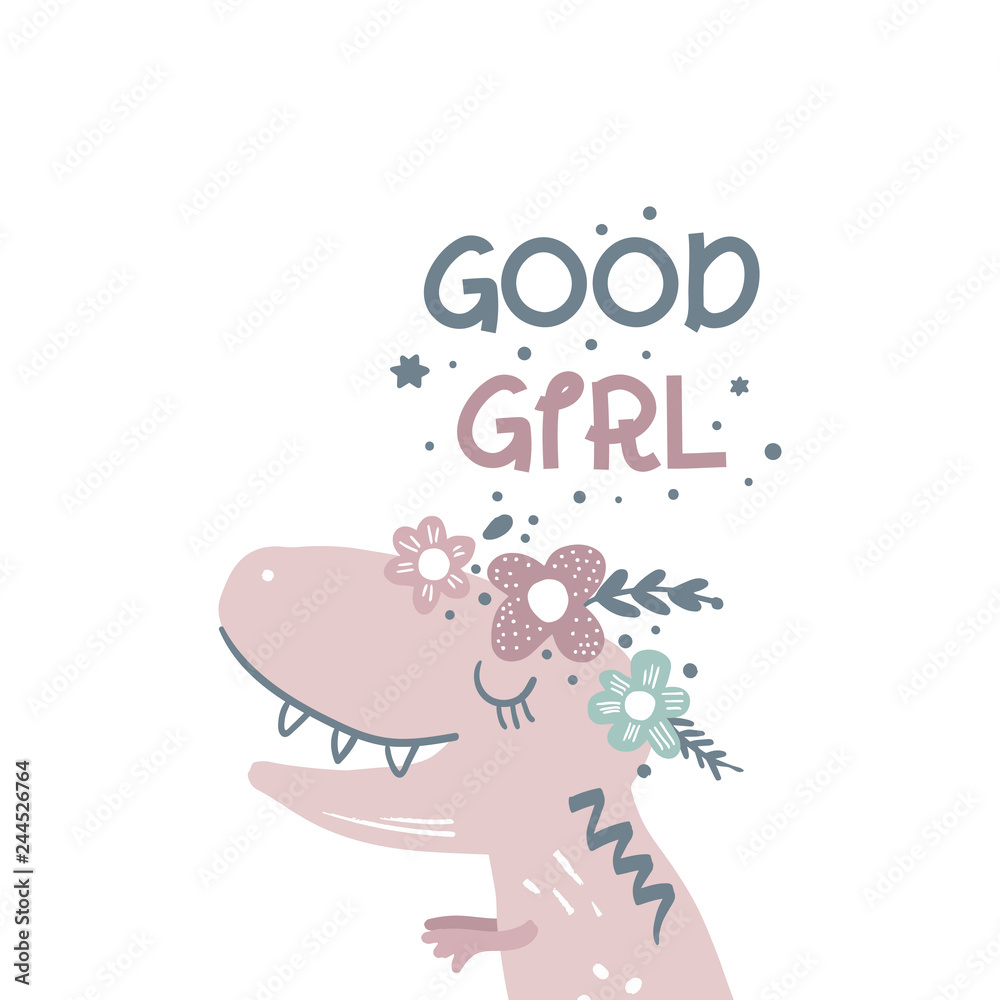 Vector cute baby dinosaur art. Nursery illustration Vector cute baby dinosaur art. Nursery illustration