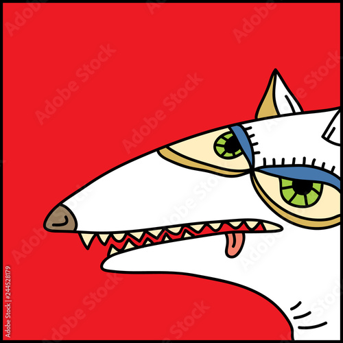 Vector simple cartoon of hungry white wolf