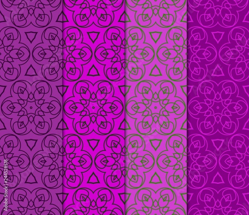 Vertical Seamless Patterns Set, Abstract Floral Geometric Texture. Ornament For Interior Design, Greeting Cards, Birthday Or Wedding Invitations, Paper Print. Ethnic Background In East Style