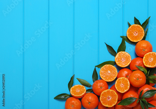 tangerines with green leaves