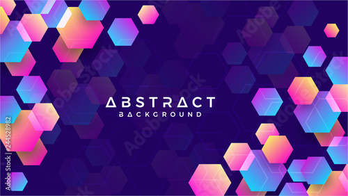 Geometric abstract hexagon background with blue, purple, pink and orange. Eps10 vector background.