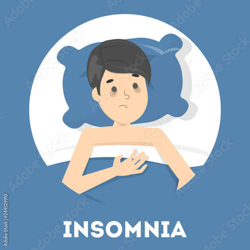 Stressed man is suffering from the insomnia