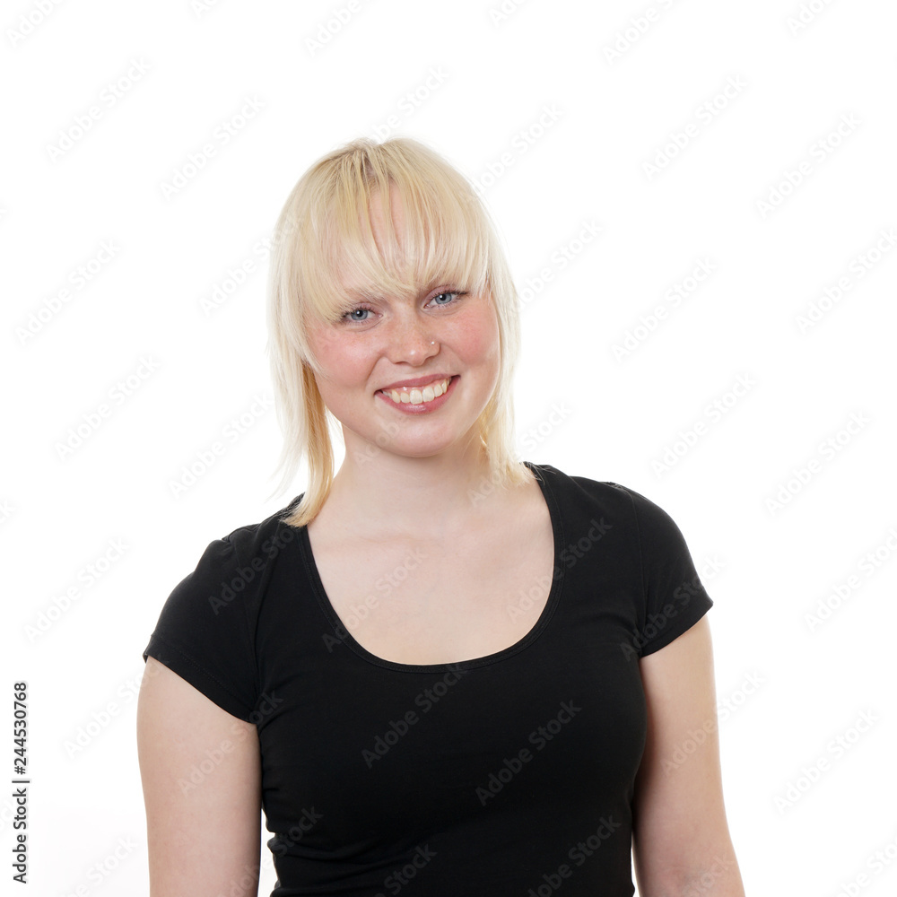 happy young blonde woman with toothy smile happy young blonde woman with toothy smile