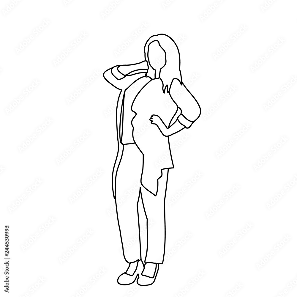 Fototapeta premium vector, isolated, girl, woman posing sketch