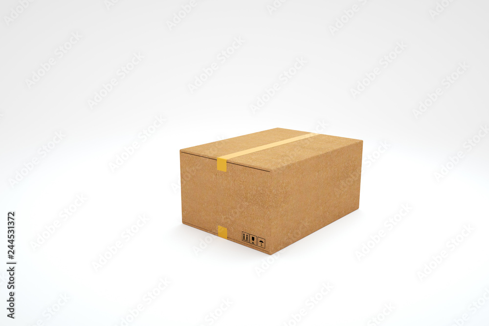 Cardboard box on white background,3D render Cardboard box on white background,3D render