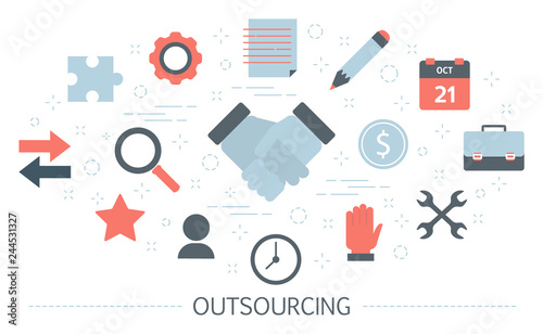 Outsourcing concept. Idea of teamwork and recruitment. Company development