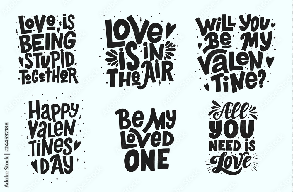 Set of Valentine's Day vector hand lettering set of inscriptions isolated on white background. Handwritten poster or greeting card. Valentine's Day typography. 