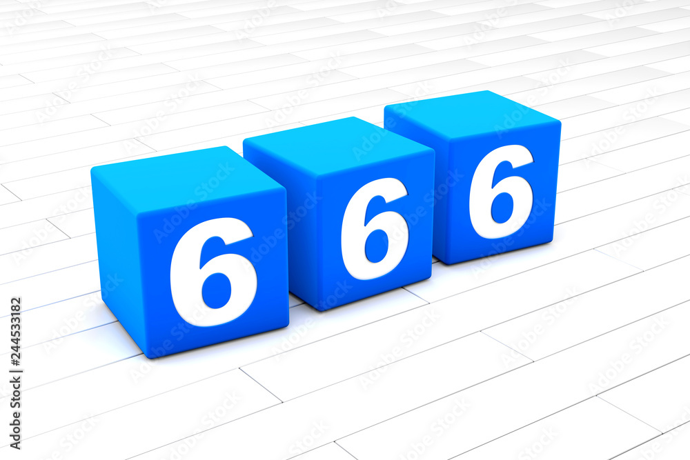 3D rendered illustration of the symbolic number 666 made of cubes.
3D rendered illustration of the symbolic number 666 made of cubes.