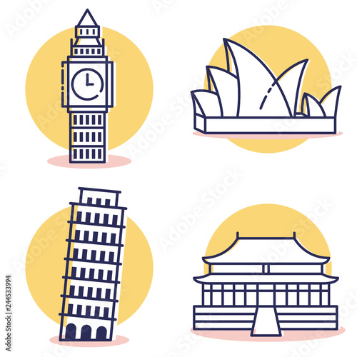 Travel and Destination Icons Set with Outline Style