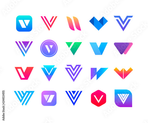 Letters V - logo set. 20 logos