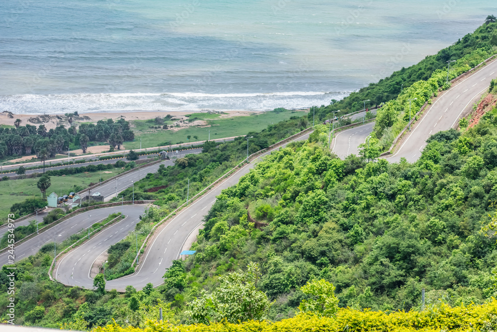 multi layer road going on a mountain looking awesome with beach background. multi layer road going on a mountain looking awesome with beach background.