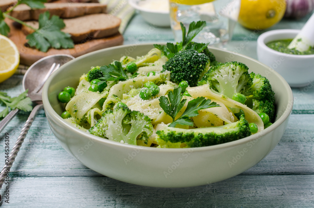 Traditional Italian pasta with green vegetables Traditional Italian pasta with green vegetables