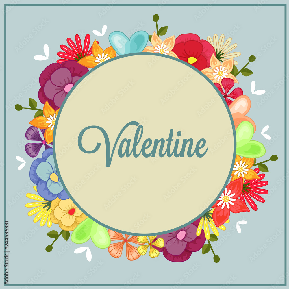 cute happy valentines day with bird floral theme