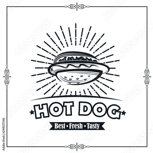vintage background of hot dog poster for fast food 