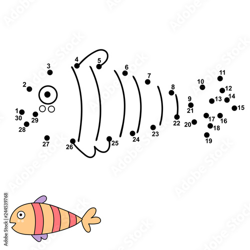 Connect the dots and draw a cute fish. Numbers game for children. Vector illustration