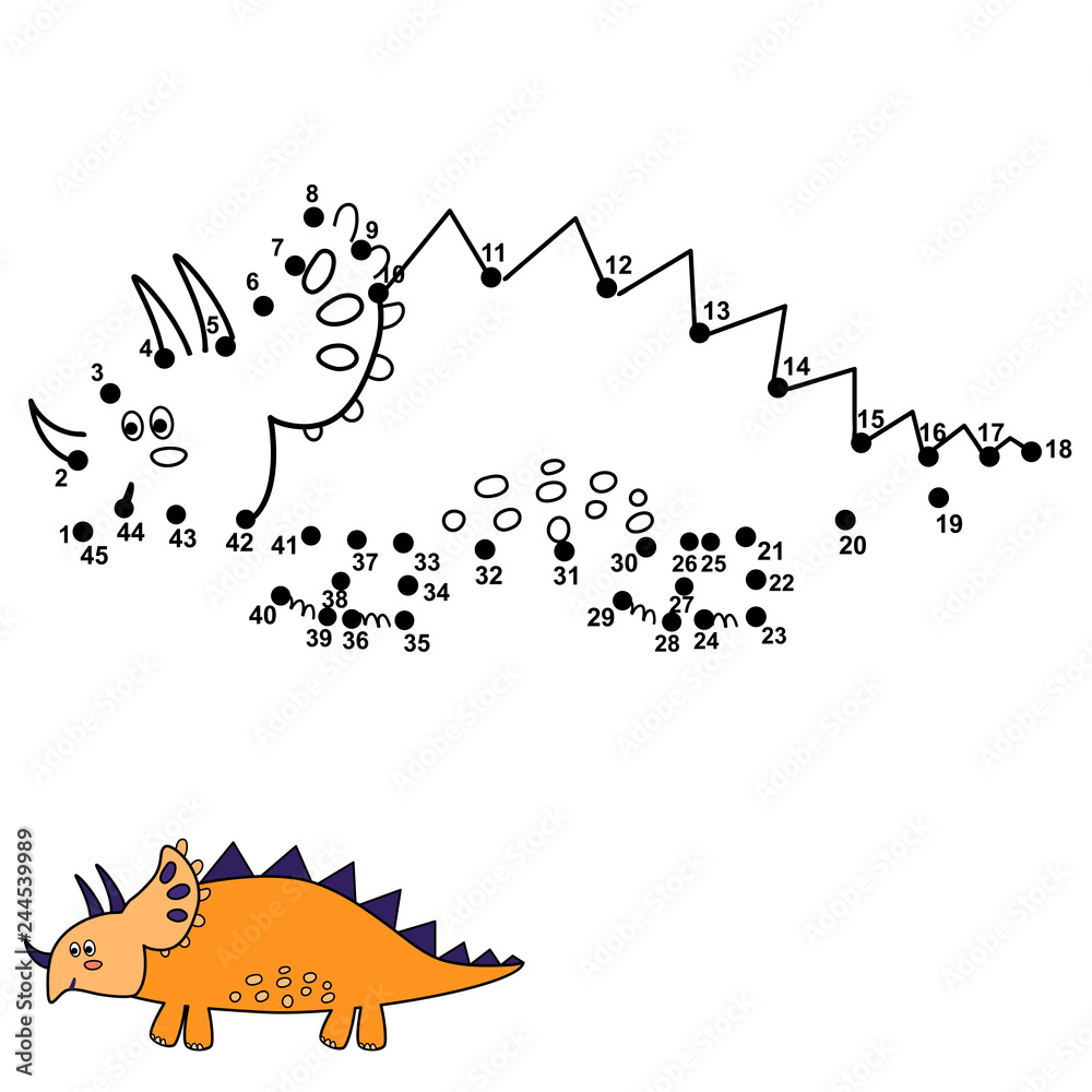 Connect The Dots And Draw A Cute Dinosaur Triceratops Numbers Game For Children Vector Illustration Stock Vector Adobe Stock Connect The Dots And Draw A Cute Dinosaur Triceratops Numbers Game For Children Vector Illustration Stock Vector Adobe Stock