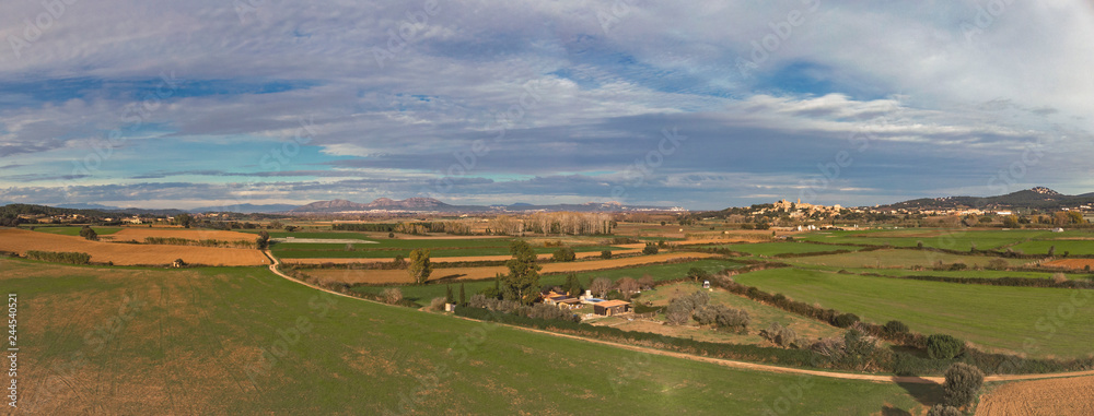 Aerial panorama landscape over Spanish agriculture field