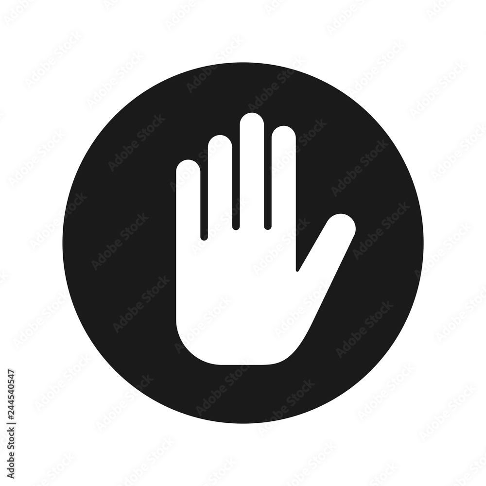 Stop hand icon flat black round button vector illustration Stop hand icon flat black round button vector illustration