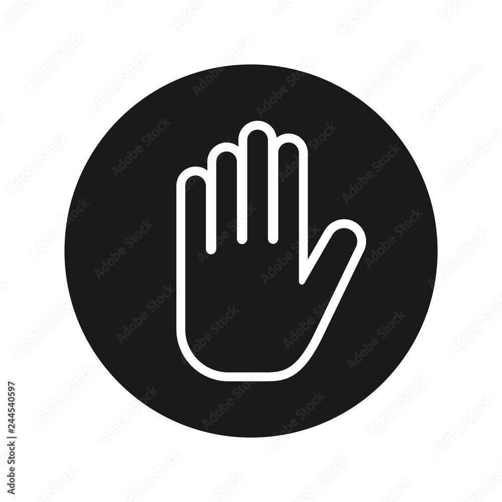 Stop hand icon flat black round button vector illustration Stop hand icon flat black round button vector illustration