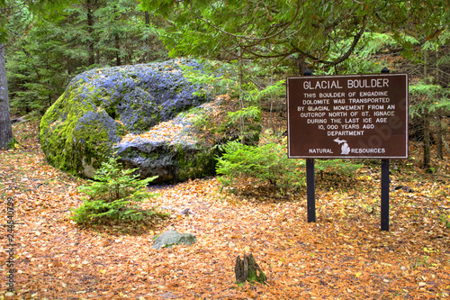 Large  glacial erratic boulder made of Engadine Dolomite in Wilderness State Park in northern Michigan.