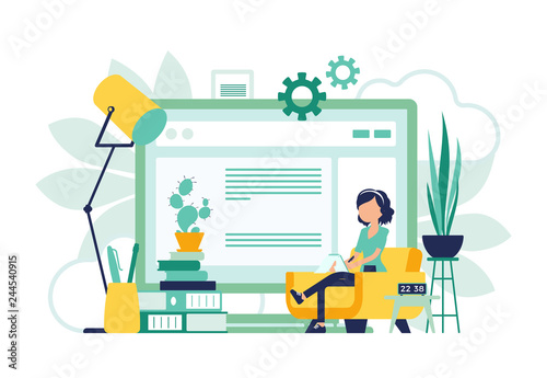 Freelancer girl home office abstract design