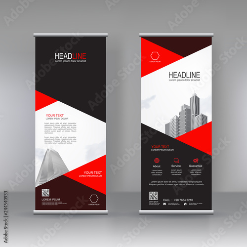 Roll up banner stand brochure flyer vertical template design, covers ,infographics ,vector abstract geometric background, modern x-banner and flag-banner advertising design element