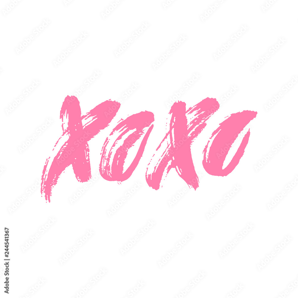 Xoxo. Hand drawn lettering. Happy Valentine's Day. Hugs and kisses. Love. Ink letters. Textured word. Valentine card, postcard, banner, poster, print on clothes. Vector illustration, eps10