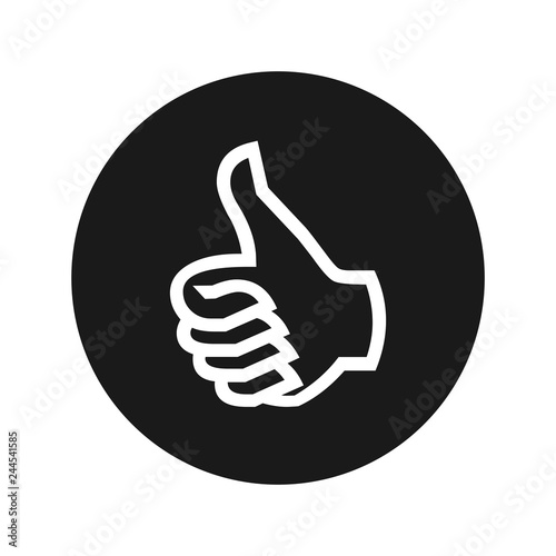 Thumbs up icon flat black round button vector illustration