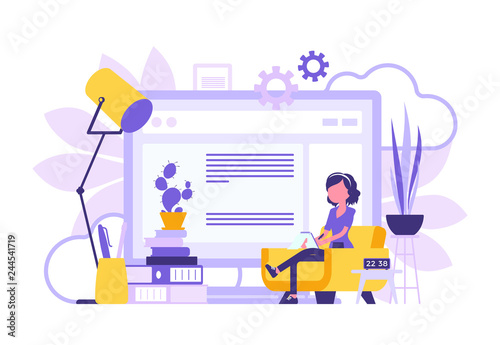 Freelancer girl home office abstract design