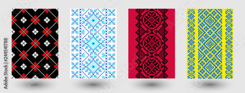 Set of ethnic background in cross-stitch style.  Traditional ukrainian decor.