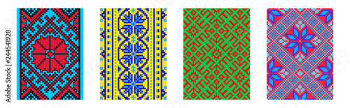Set of ethnic background in cross-stitch style.  Traditional ukrainian decor.