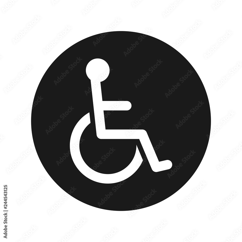 Wheelchair handicap icon flat black round button vector illustration Wheelchair handicap icon flat black round button vector illustration