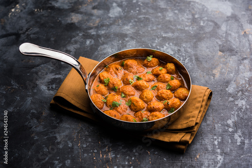 Masala Soya Chunk Curry made using Soyabean nuggets and spices - protein rich food from India photo