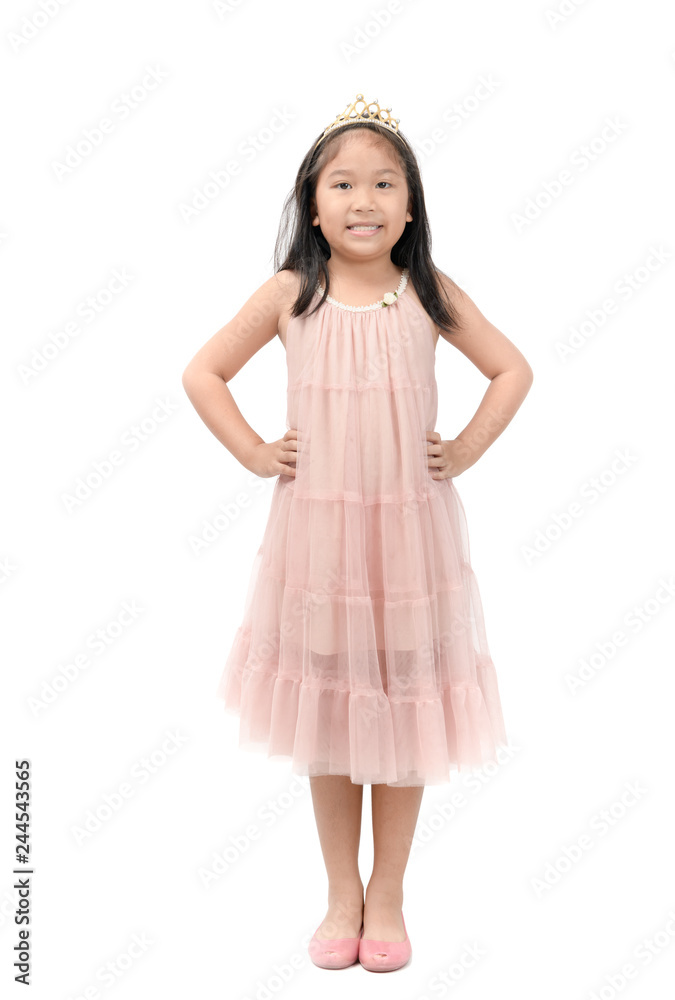 Little princess smile in pink dress isolated Little princess smile in pink dress isolated