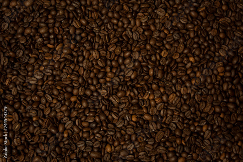 Coffee beans background top view. Close Up.