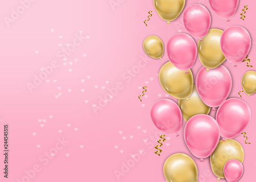 Hyper realistic baloons background. Love card with airballoons Vector realist...