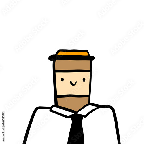 Coffee cup head businessman hand drawn illustration photo