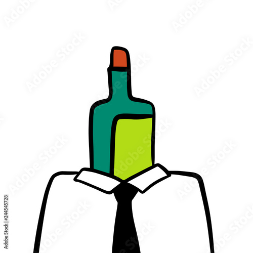 Green bottle head businessman hand drawn illustration