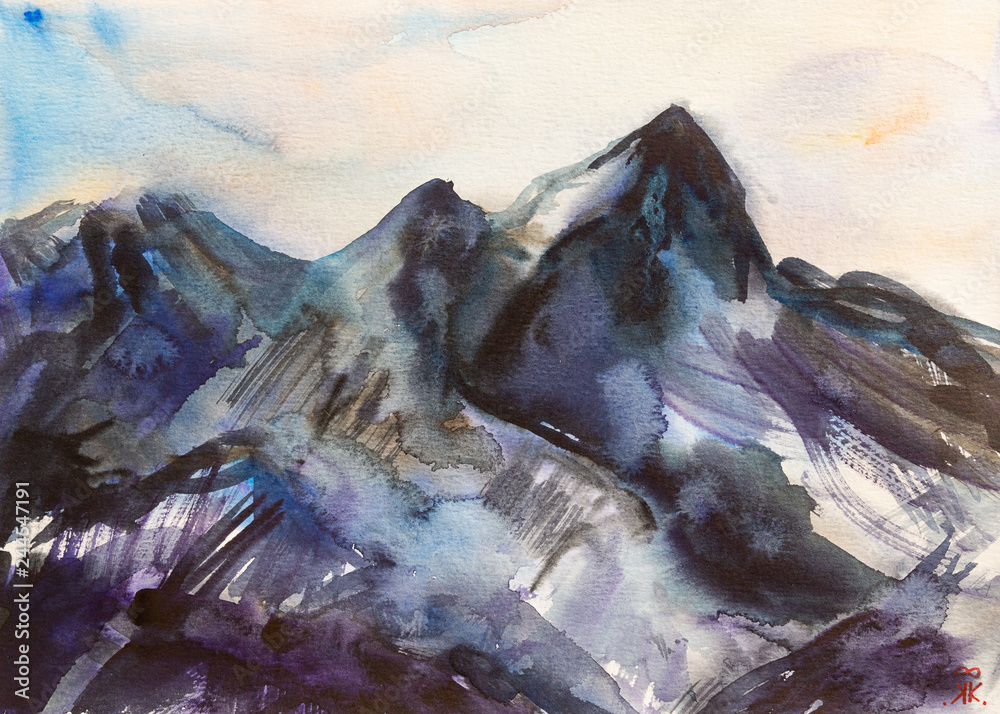 Obraz premium Dipinto acquerello monte cima montagna