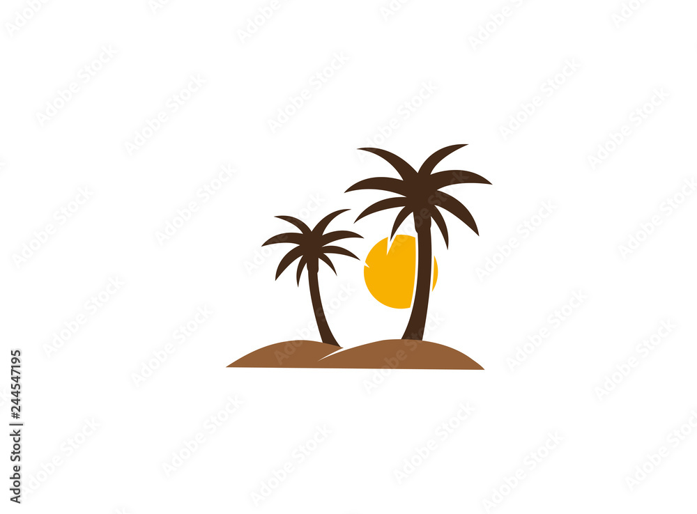 Palms in desert with sun and sand logo