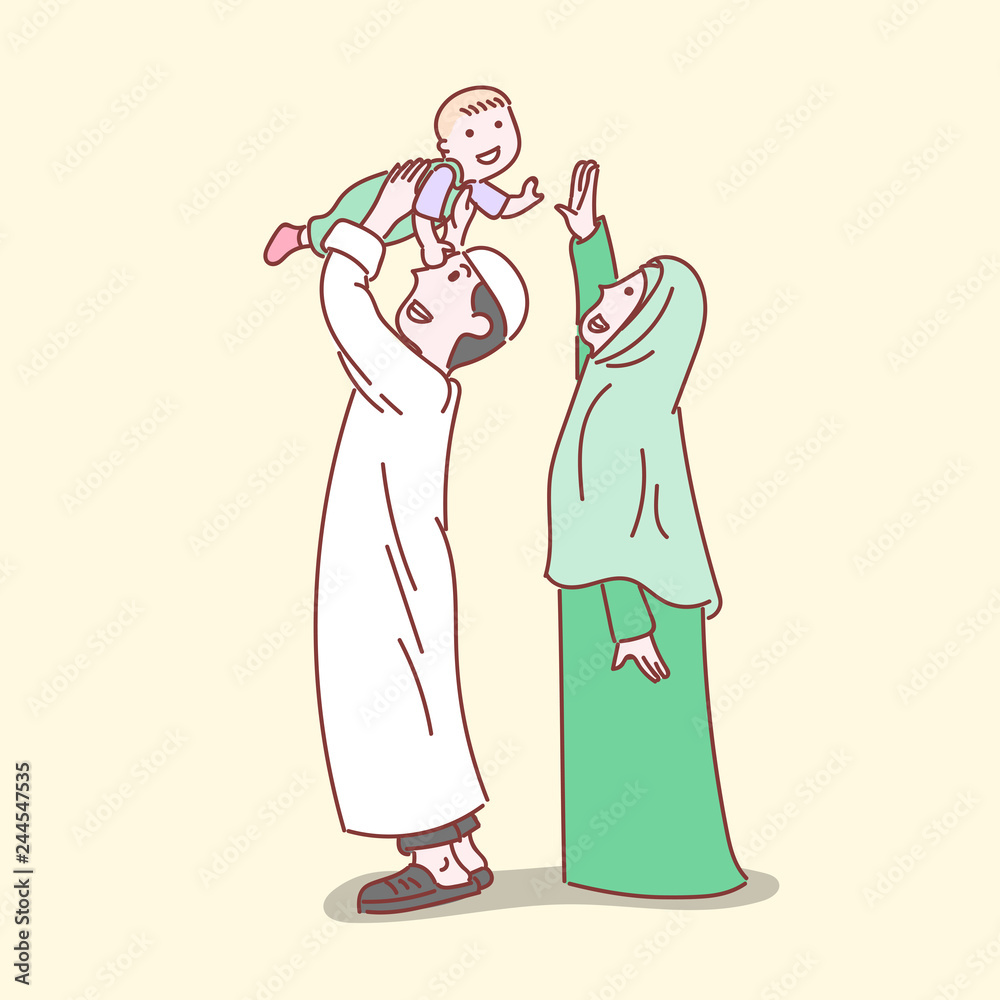 Happy Muslim family, simple line cartoon Illustration Stock Vector | Adobe Stock Happy Muslim family, simple line cartoon Illustration Stock Vector | Adobe Stock