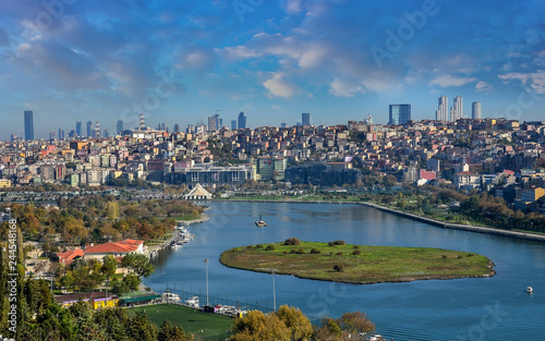 Istanbul cityscape from Pierre Loti Hill on a bright, sunny morning.