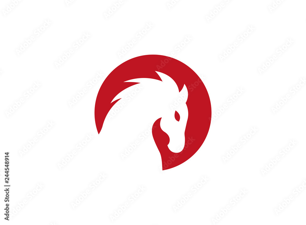 Horse head inside a red circle, Pferdekopf logo