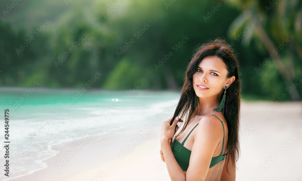 Happy Woman on the Beach of Ocean. Paradise Island 