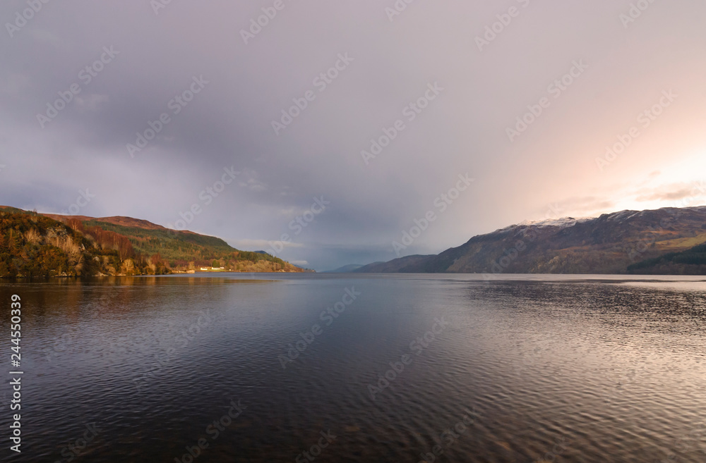 Fototapeta premium Looking up the full length of Loch Ness from Fort Augustus, Scotland.