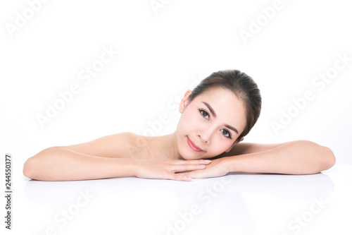 Beautiful Young Woman Asian girl 20-25 years old  with clean fresh skin on white background.